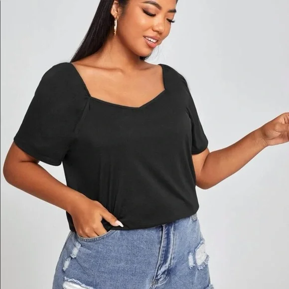 Black Solid Puff sleeve top - Picture 8 of 10
